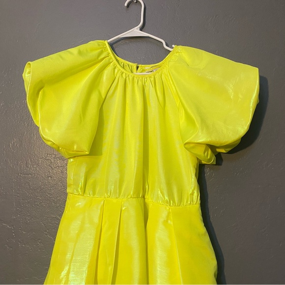Christopher Rogers Woman Yellow Midi Dress Volume Iridescent Puff Sleeve Size M - Picture 5 of 11
